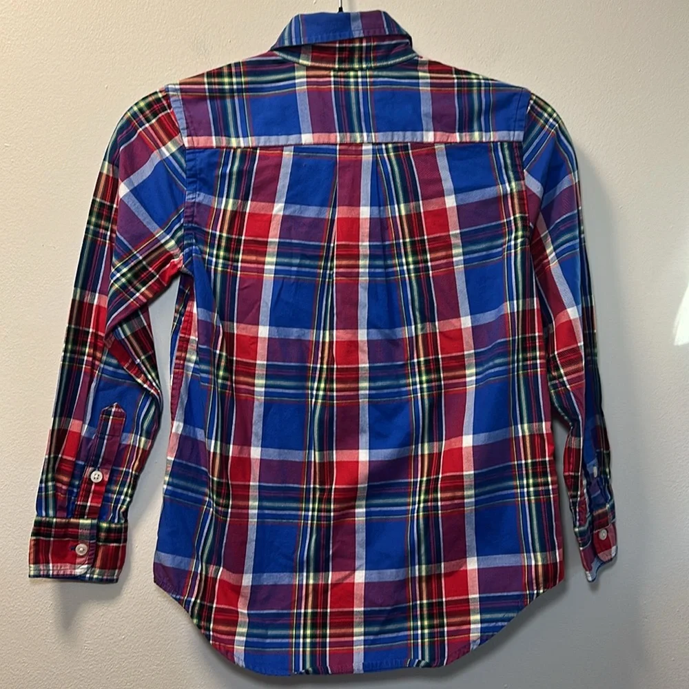 Ralph Lauren Boys Red/Blue Plaid Long Sleeve Oxford Shirt Size S (8)